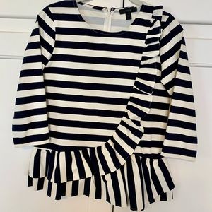 J.Crew Asymetrical Strioed Ruffle Top